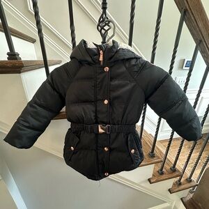 Kensie Girl Black Puffer Winter Jacket with Hood and Belt 4T